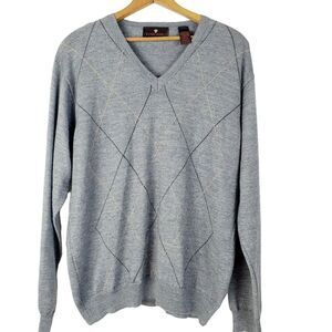 Toscano Mens Merino‎ Wool Sweater Vneck Gray Argyle Large Made in Italy